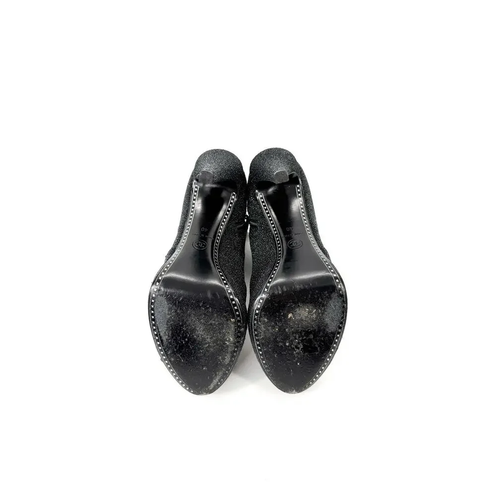 Chanel Bootie EU 40 US 10 Black Gray Leather Sparkle Platform Ankle Boots